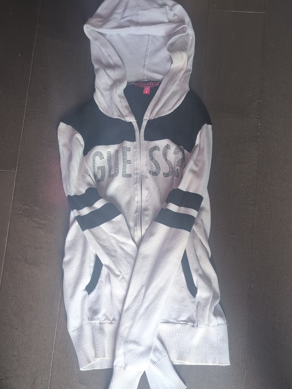 Guess Kids White & Black Zip-Up Hoodie